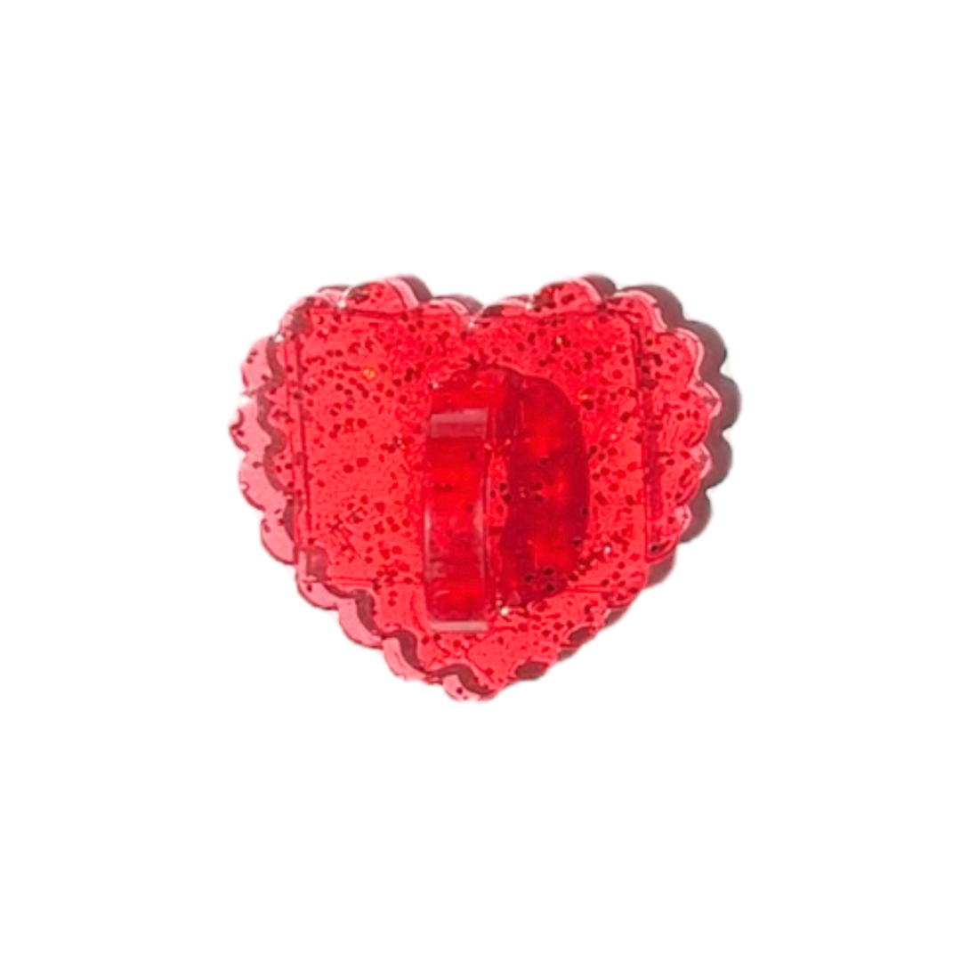 Red Glitter Scalloped Heart Stick-On Hook