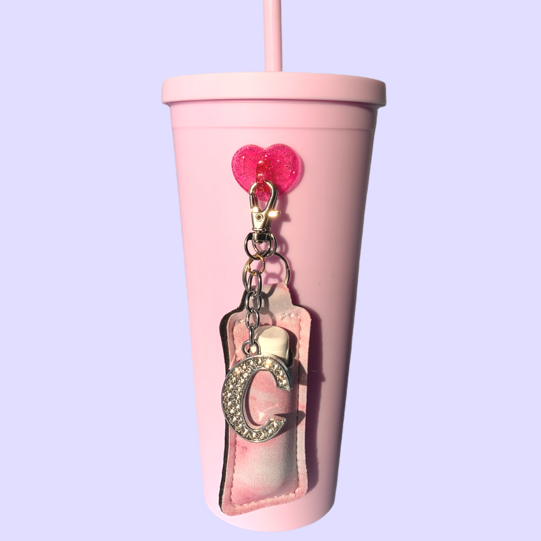 Water bottle accessory initial charm with chapstick holder, cute water bottle tumbler