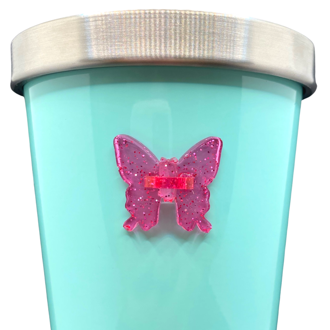 CharCharms pink glitter butterfly stick-on hook