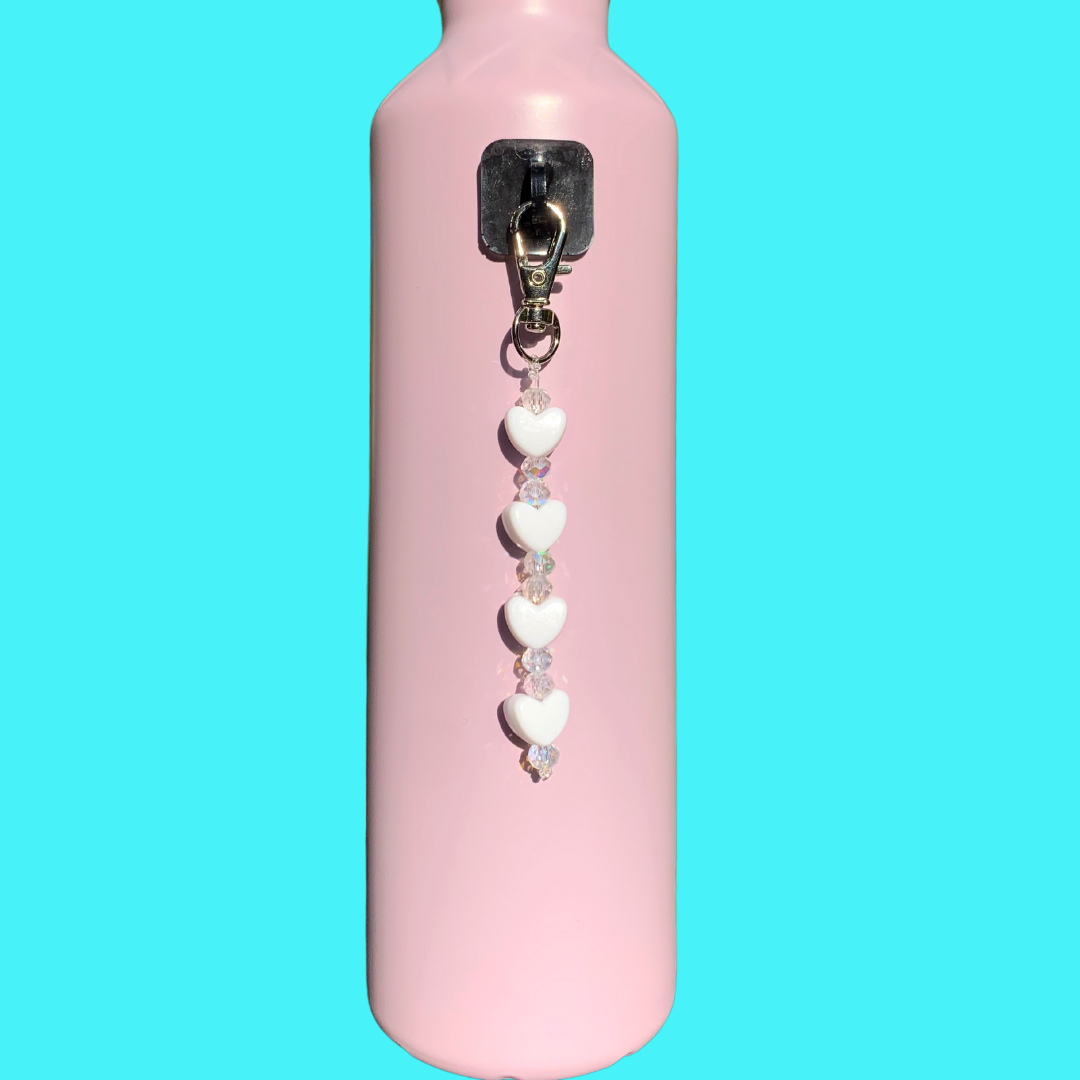 White Heart Bead Water Bottle Accessory Charm
