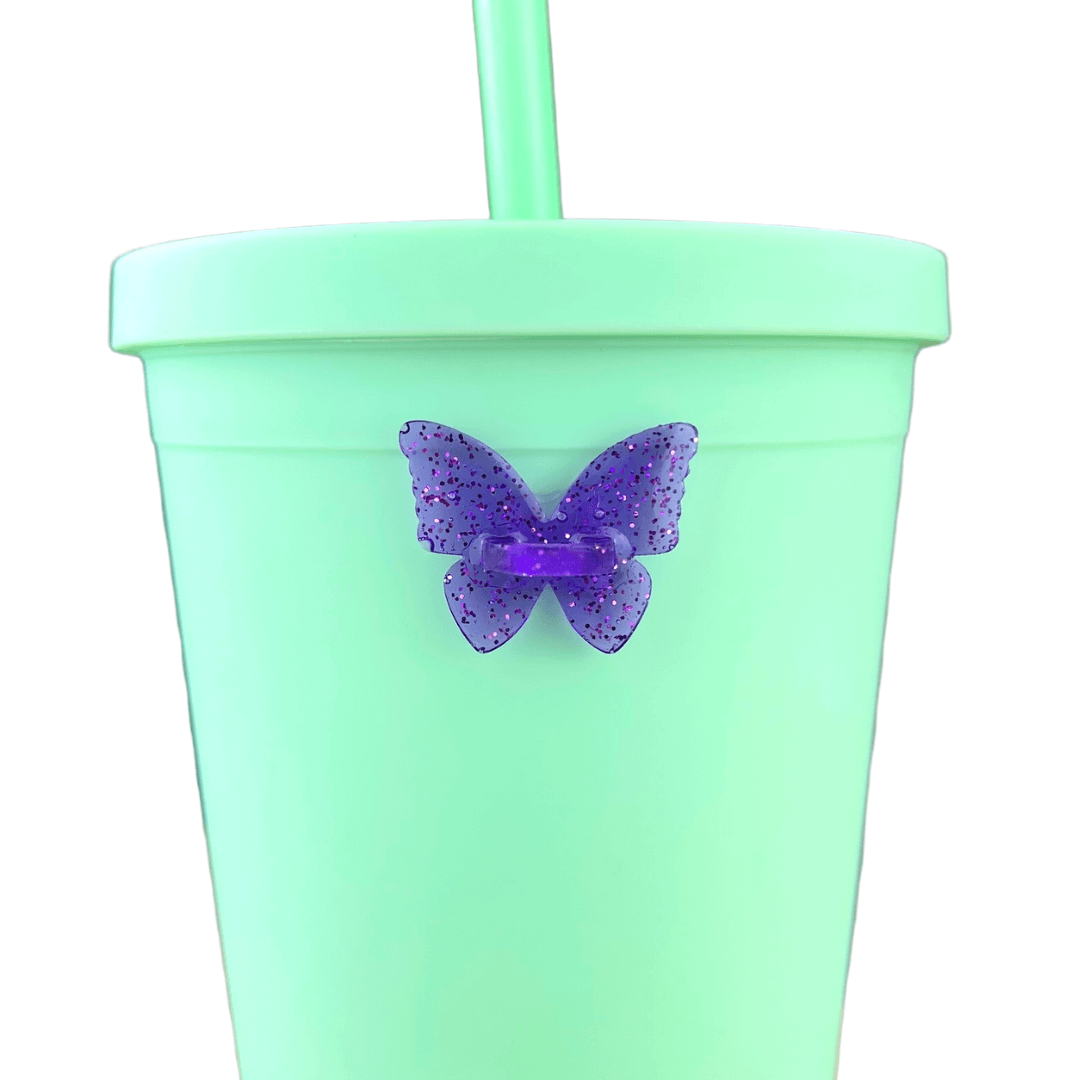Cute Purple Glitter Butterfly Water Bottle Hook