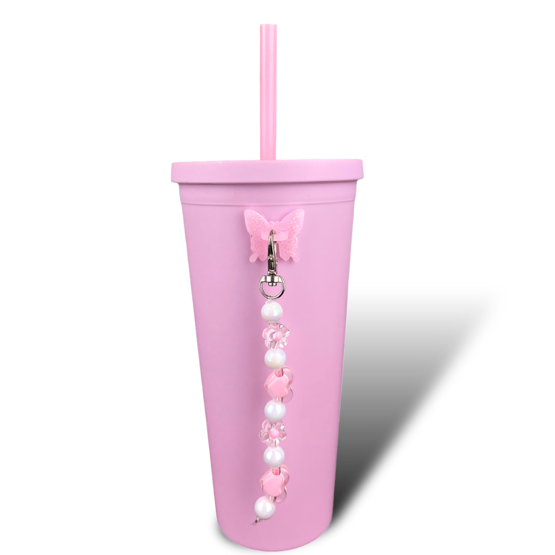 Pink Jelly Bead Charm Water Bottle