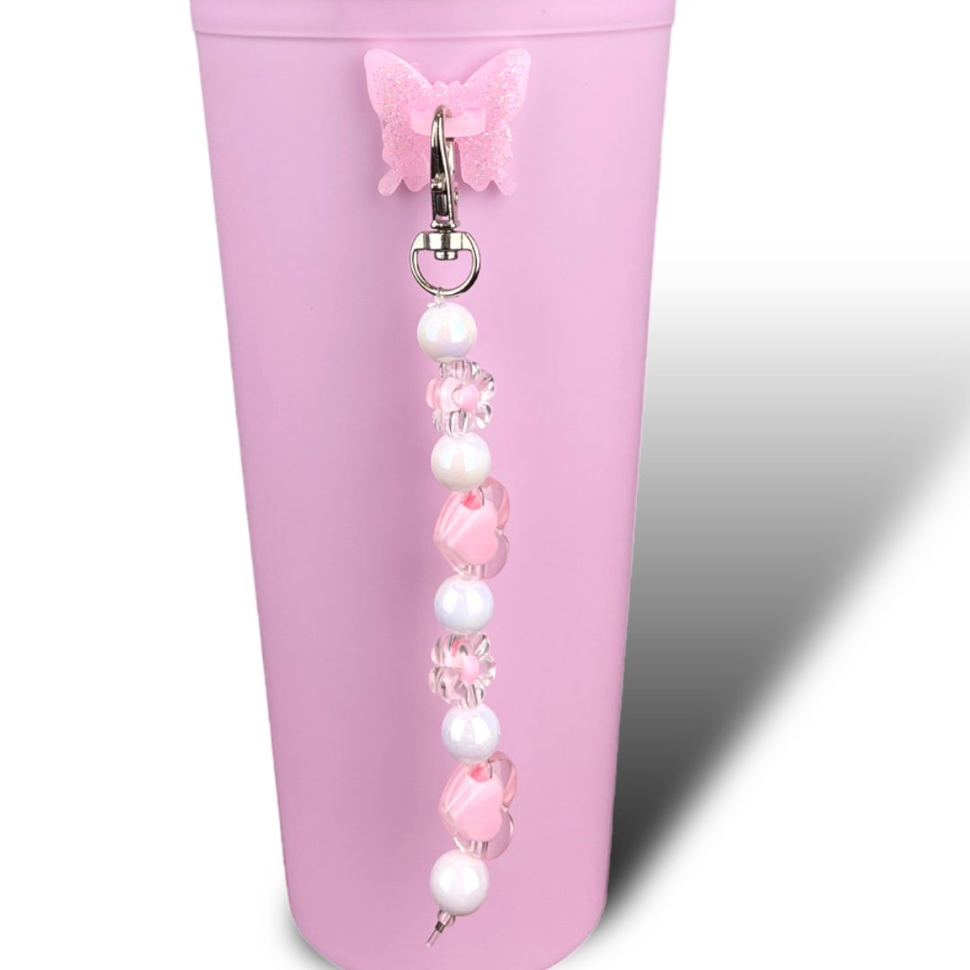 Pink Jelly Bead Charm Water Bottle